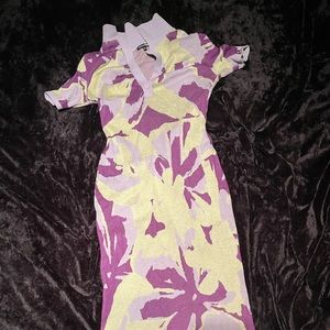 Purple and green print knit maxi dress